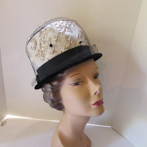 Vintage Hat 1960 Era Bucket Style Gold Brocade Black Velvet Brim Maxine Hats Union Made Fall Hat Winter Hat Special Event Hat