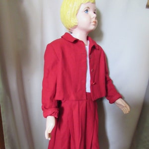 Little Girl Matching Jacket Jumper Cherry Red Wool Blend Mid Century Box Pleat Jumper Long Sleeve Jacket Vintage Clothing Children Clothing