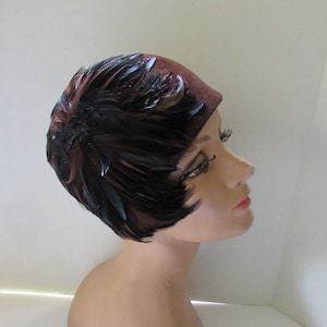 Vintage Hat Cloche Style Swooping Feathers Chocolate Felt Merrimac Peachbloom Fall Hat Winter Hat