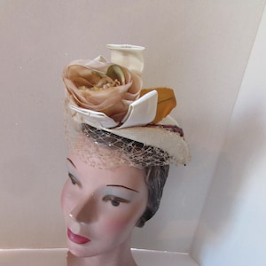 Vintage Hat Topper Hat Cream Tone Latte Bronze Rose Roberta Bernays 1960 Era  Spring Hat Summer Hat