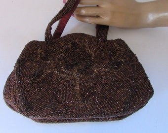Charlet Purse Beaded Bag Copper Beads Copper Satin 1940 Era 1950 Style Vintage Purses Vintage Accessories