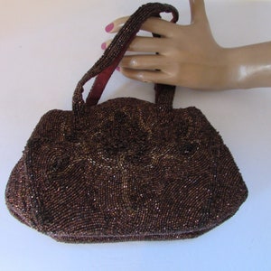 Charlet Purse Beaded Bag Copper Beads Copper Satin 1940 Era 1950 Style Vintage Purses Vintage Accessories