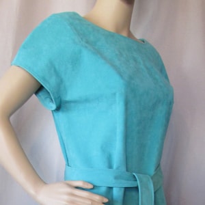 Vintage Day Dress Office Wear Dress Turquoise Ultra Suede Custom Made Dress Size Large Clothing 1970 Era Dress Vintage Clothing Ladies Dress