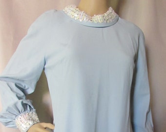 1960 Style Dress Evening Dress Cocktail Dress Mid Century Dress Robin Egg Blue White Sequins A-Line Dress Ladies Fashions Vintage Clothes