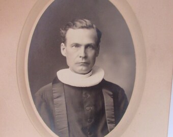Antique Photograph Clergy Man Church of Norway Ruff Collar Sepia Tone Black Cossack Stoughton WI Vintage Photo
