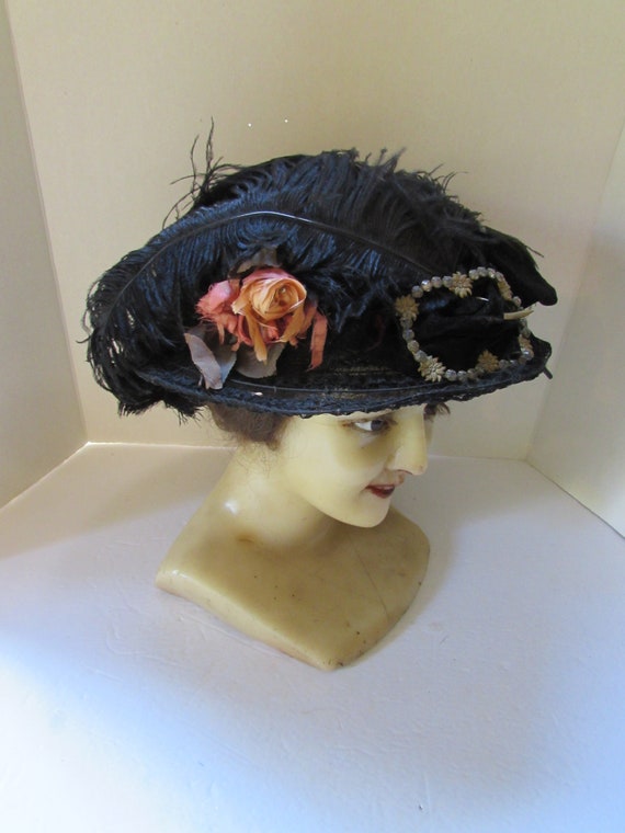 SALE Edwardian Era Hat Antique Formal Hat Black H… - image 4