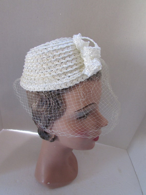 SALE Vintage Hat Little Topper White Cellophane C… - image 4