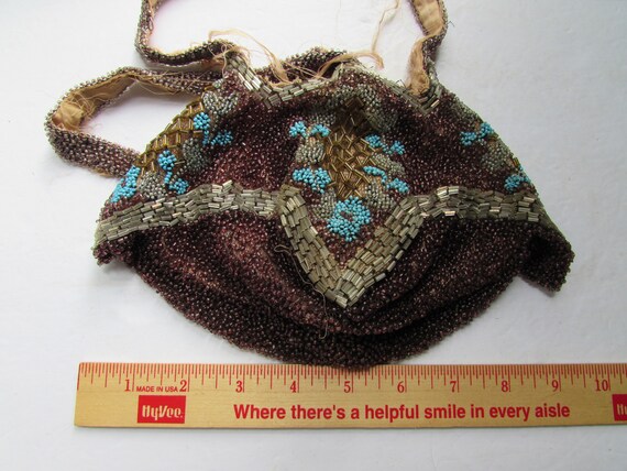Antique Beaded Bag Pouch Style Purse Aubergine Be… - image 8
