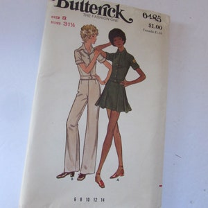 Vintage Pattern Butterick 6485 Sewing Pattern Misses 8 Flared Collar Blouse Micro Mini Skirt Flared Bottom Pants 1970 Style