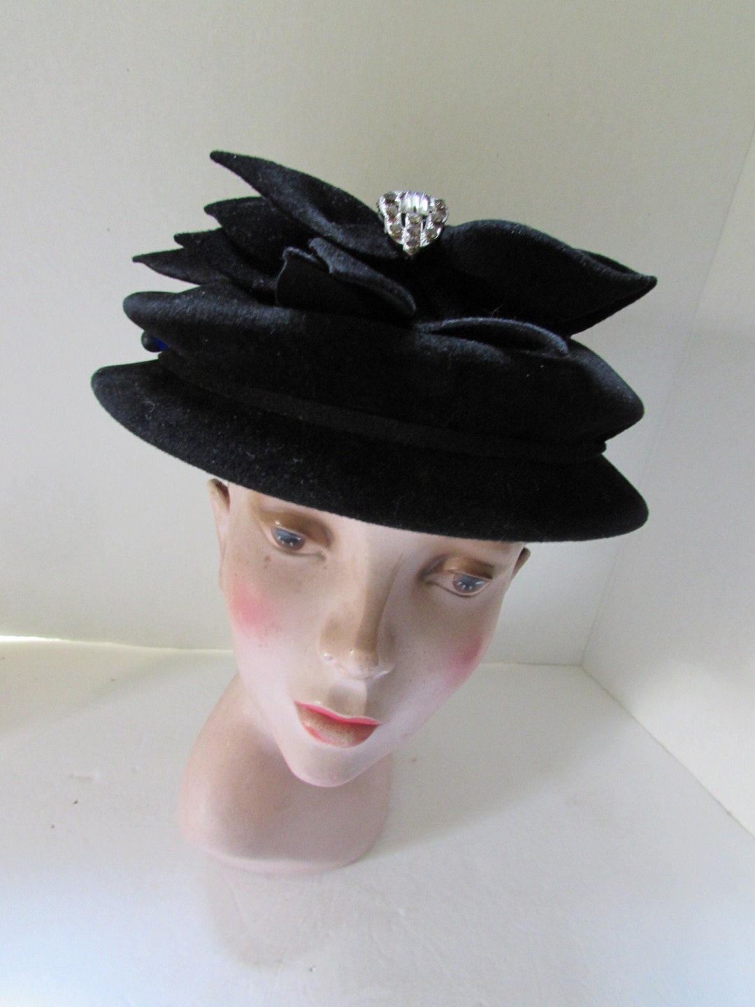 Vintage Hat Black Velour Riviera Brand Made Italy Mid