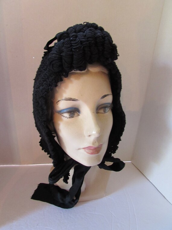 SALE Victorian Style Black Crochet Winter Bonnet … - image 7