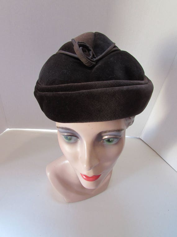 Vintage Velvet Hat Chocolate Brown Velvet Connor … - image 8