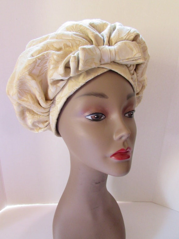 Vintage Hat 1960 Era Pouf Turban Gold Brocade Mid 
