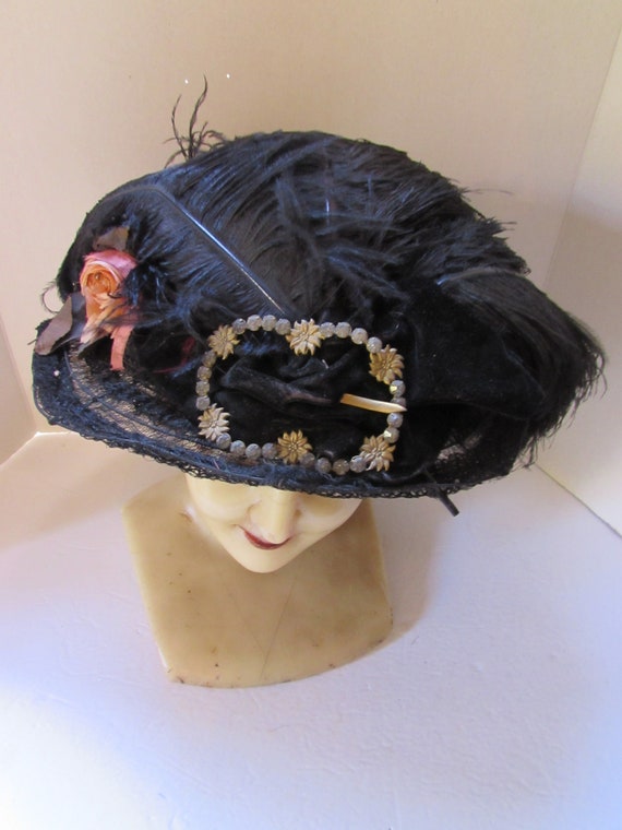 SALE Edwardian Era Hat Antique Formal Hat Black H… - image 3