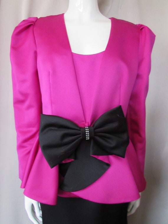 Vintage Jacket Dress 1980 Style Bright Fuchsia Pi… - image 2