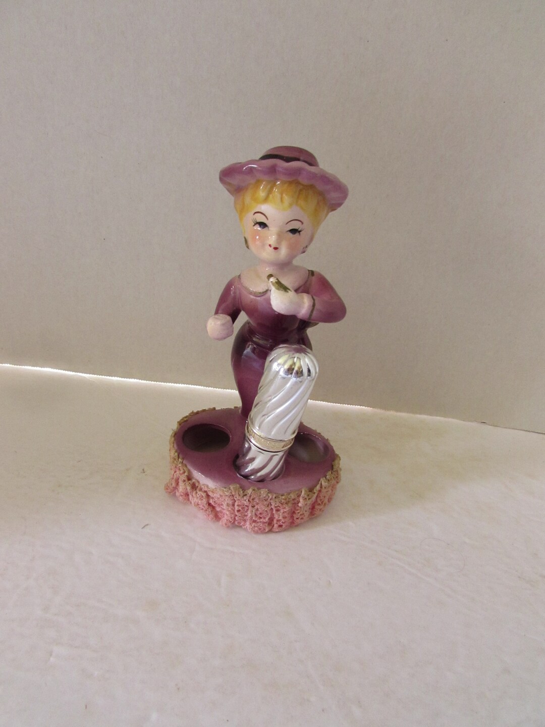 Irice Imports Lipstick Holder Purple Gown Ceramic Lady Made in Etsy