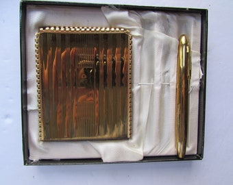Mens Accessories Boxed Set Genuine Leather Wallet Fountain Pen Gold Tone Gem for Windsor Original Box