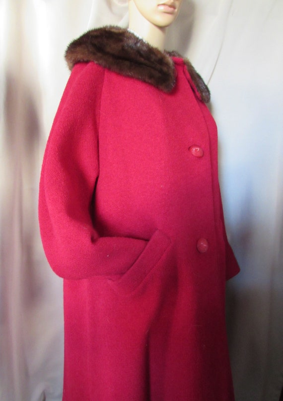 Vintage Coat Winter Coat Deep Red Wool Fur Collar… - image 6