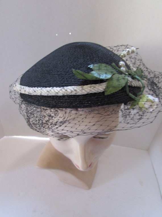 SALE Vintage Hat Half Hat 1950 Era Black Milliner… - image 3