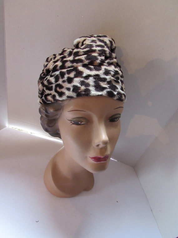 Vintage Hat Faux Animal Print Lush Plush Jonquil … - image 3