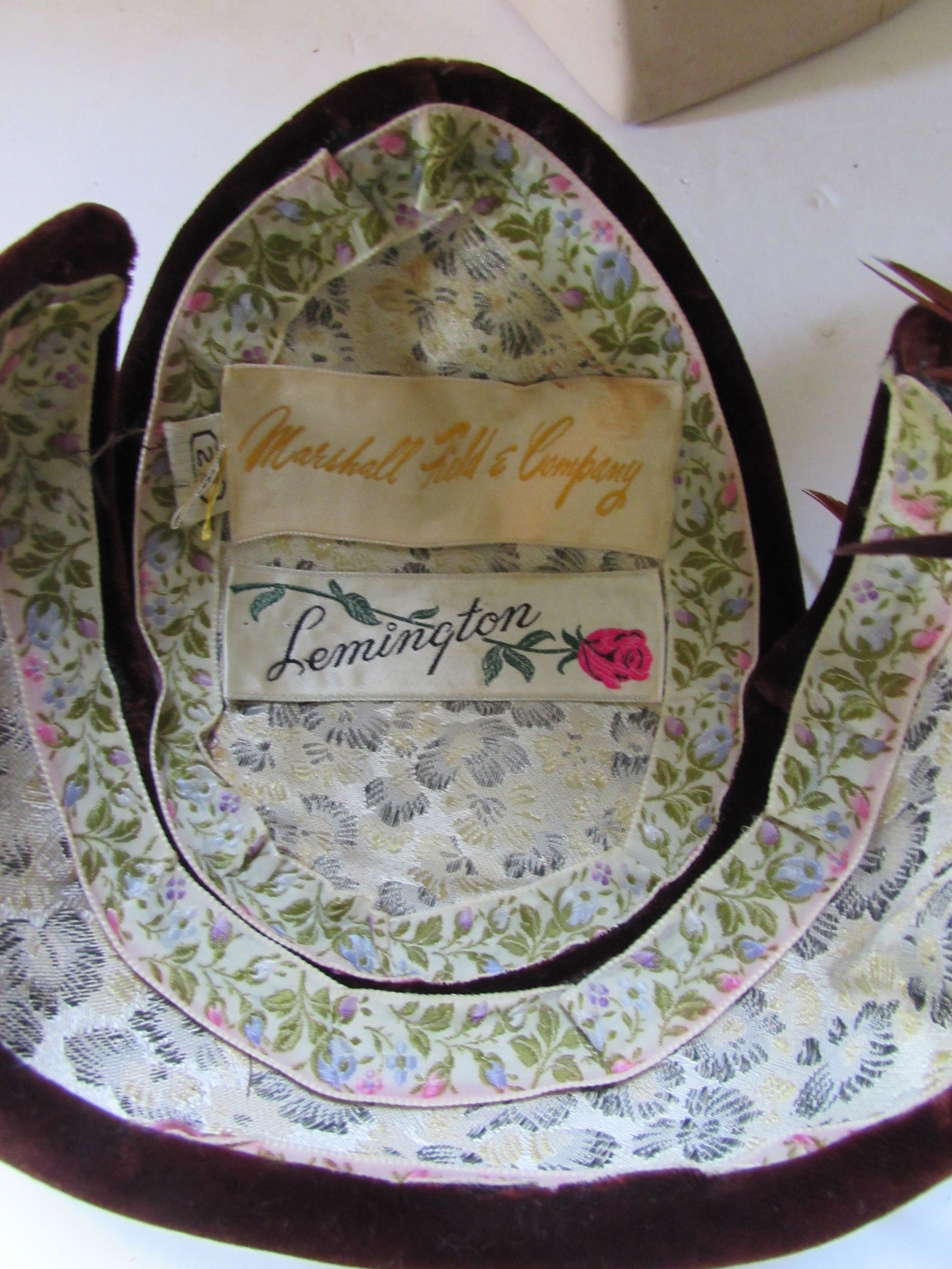 Buy Vintage Hat Mid Century Style Henna Brown Velvet Cap  display picture 2