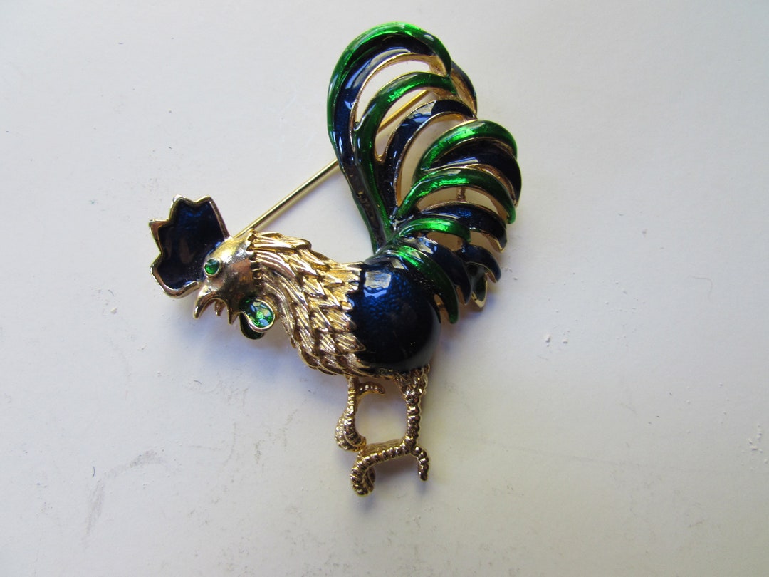 Broche Ancienne Coq En Filigrane Et Émail - Occasion Bon État