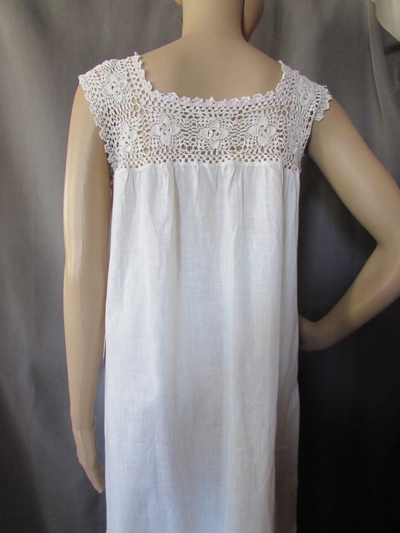 Vintage Nightgown White Cotton Crochet Yoke Summe… - image 3