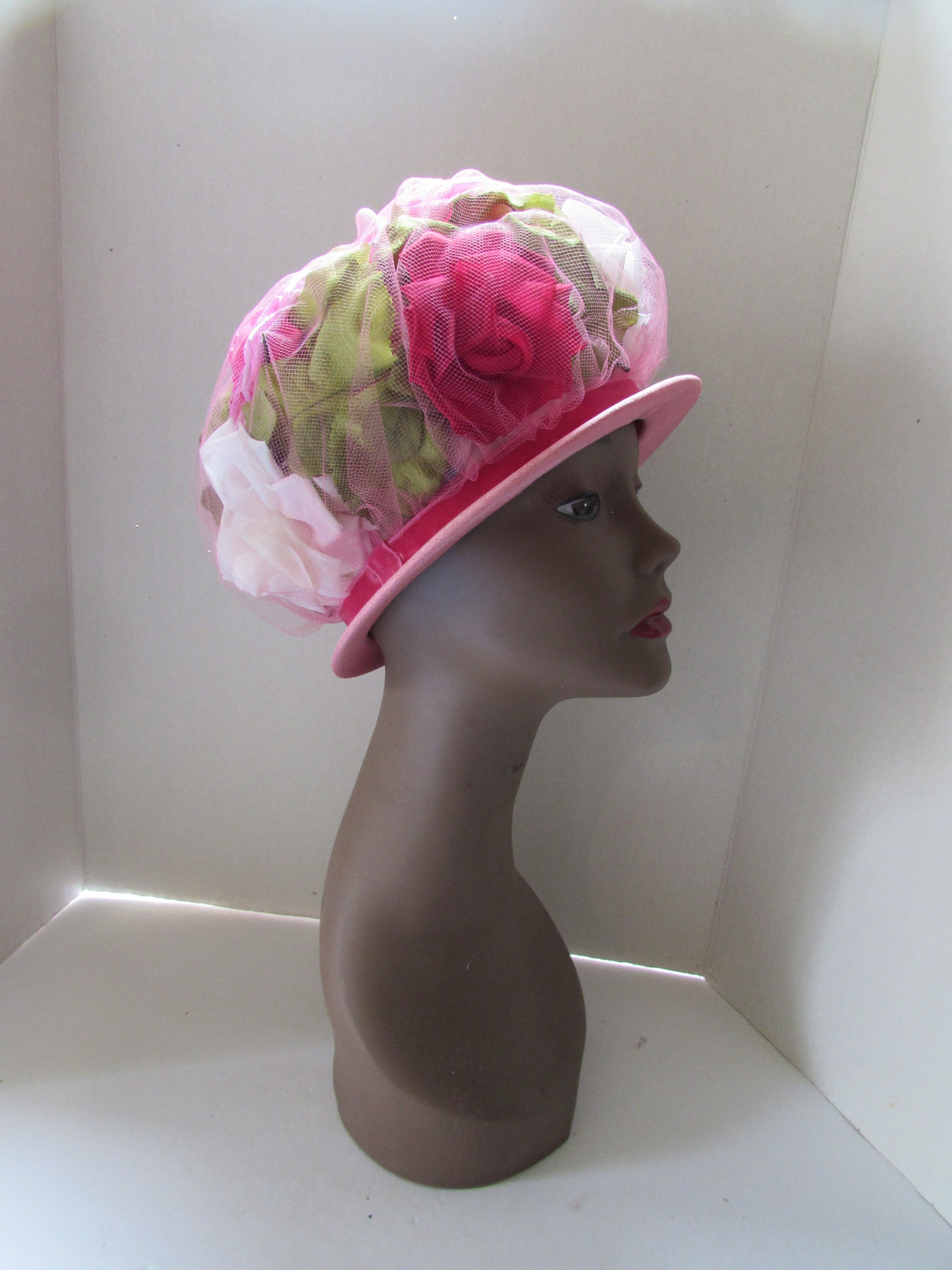 Amazing vintage 1960’s Hot Pink Velvet Hat Vintage floppy hat 1960s large bright pink velvet floppy hat  main image 4