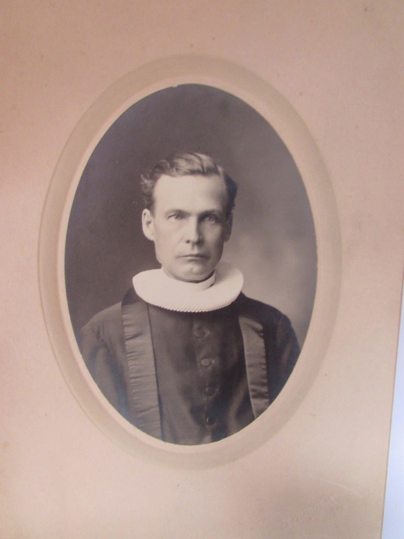 Antique Photograph Clergy Man Church of Norway Ruff Collar Sepia Tone Black Cossack Stoughton WI Vintage Photo