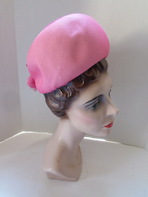 Vintage Hat Peony Pink Chiffon over Straw Pink Ro… - image 2