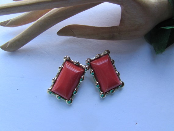 SALE Vintage Earrings Coro Brand Coral Tone Gold … - image 1