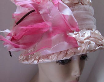 Vintage 1060’s Pink Ruffled Women\'s Hat Cocktail Pink 1960s Vintage Hats for Women for sale | eBay main image 4