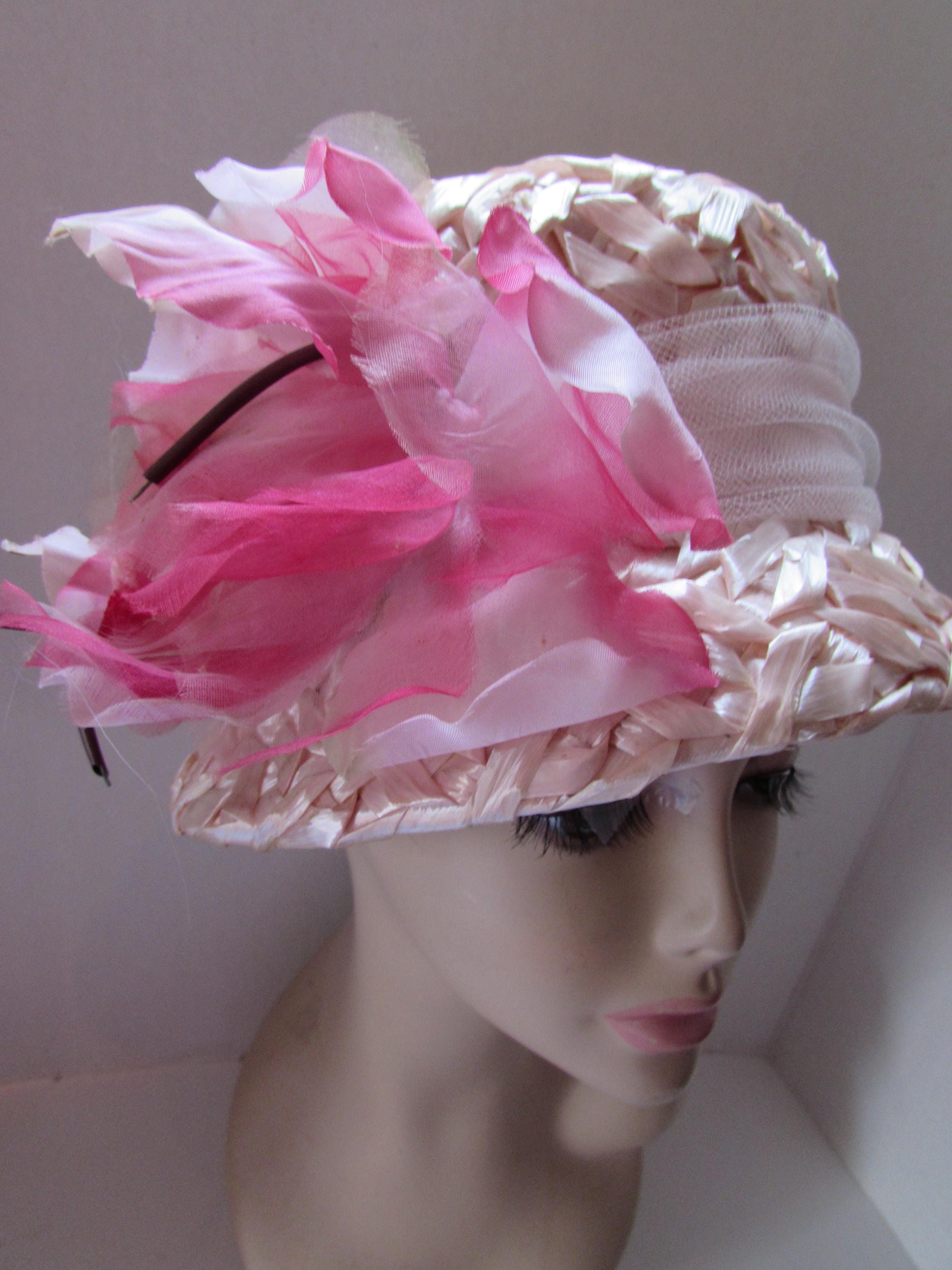 Vintage 2-Tone Pink Bucket Fascinator Hat Pink Wedding Hats for Women - Pale Pink Royal Ascot  main image 4