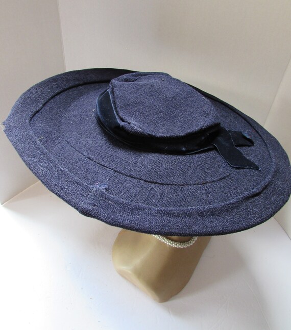 Vintage Hats Wide Brim Navy Fabric Velvet Ribbon … - image 8