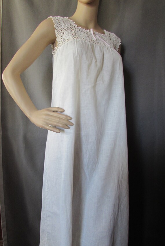Vintage Nightgown White Cotton Crochet Yoke Summe… - image 5