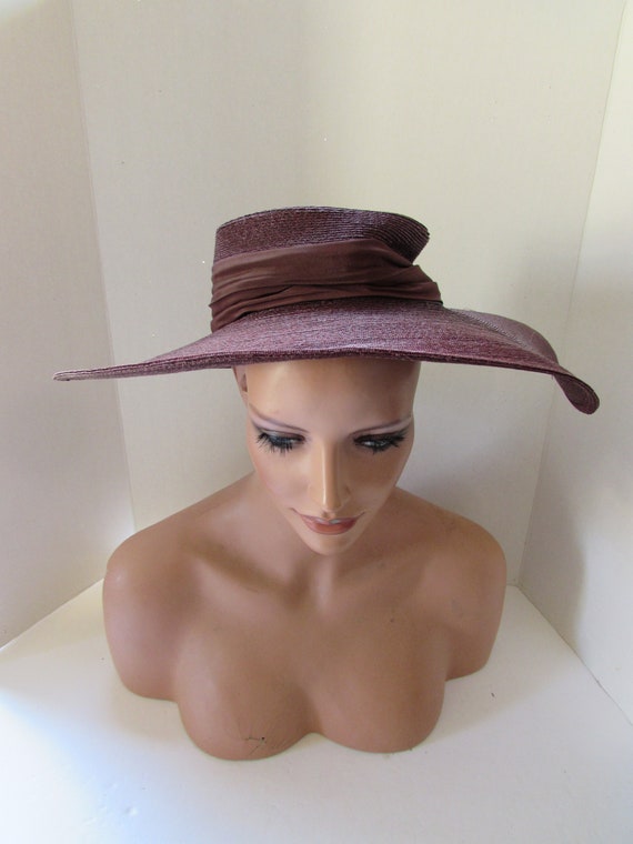 Vintage Hat Straw Hat Chocolate Brown Wide Brim H… - image 3