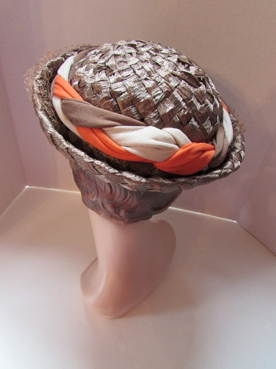 Mid Century Hat Breton Style Hat Cocoa Brown Weav… - image 4