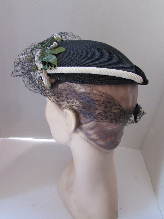 SALE Vintage Hat Half Hat 1950 Era Black Milliner… - image 8
