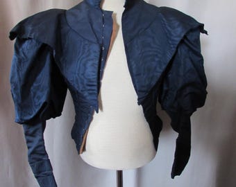SALE Antique Jacket Victorian Era Top Midnight Blue Moire' Fabric Leg O Mutton Sleeves 1890 Era