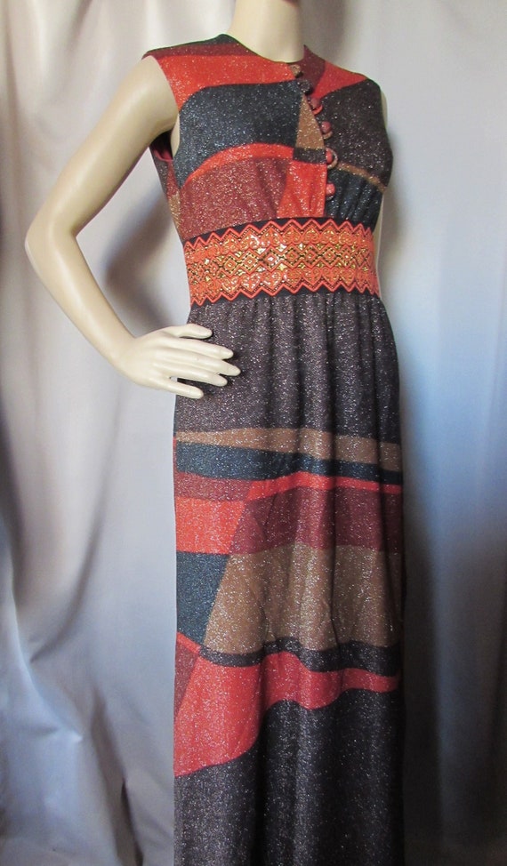 Vintage Long Gown Block Design Autumn Colors Cumme