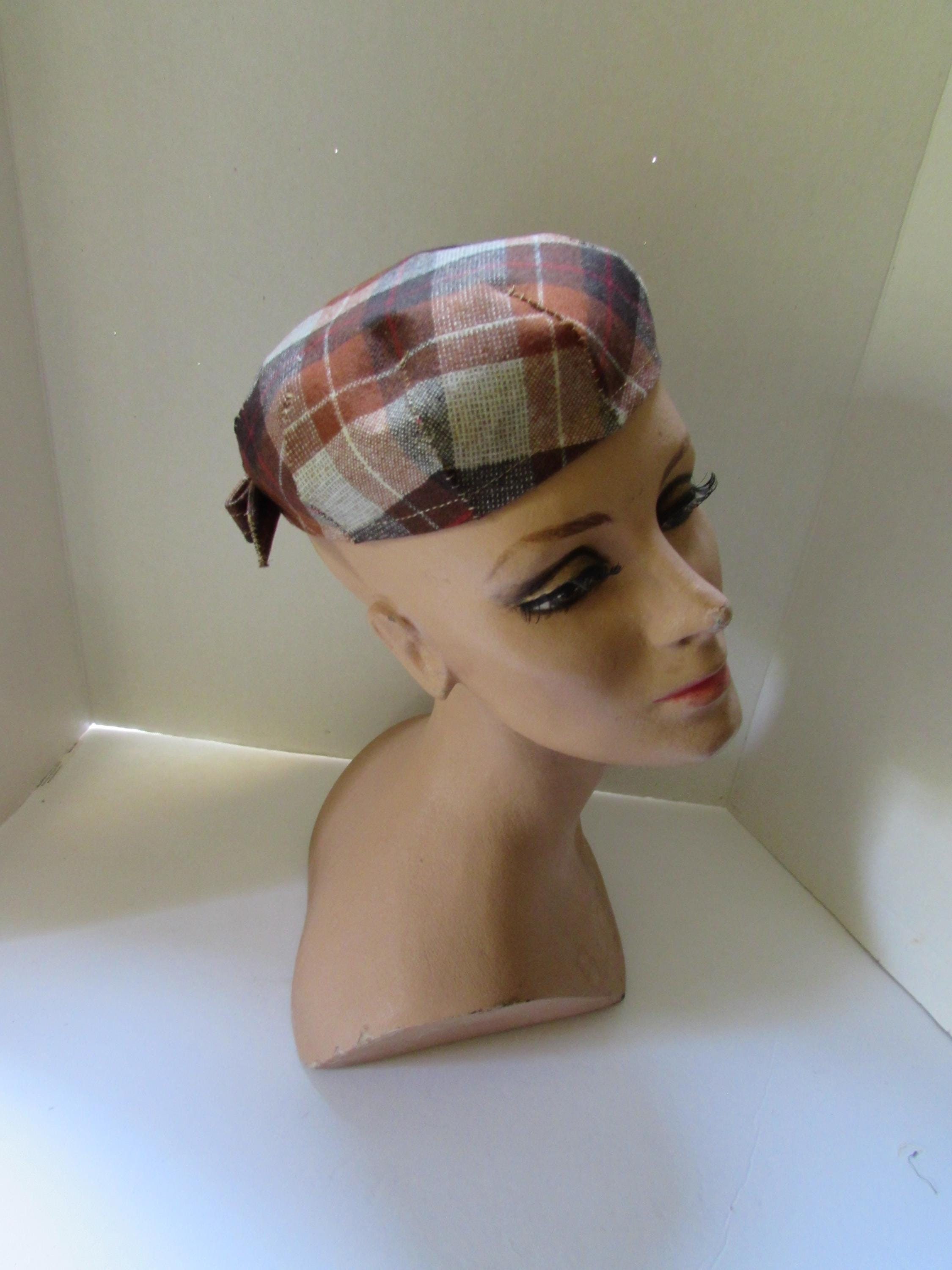 Vintage Hat Little Topper Fall Plaid Rust Brown Beige Gored  display picture 2