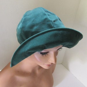 Vintage Hat Slouch Hat Forest Green Gored Velvet Wide Brim High Crown Union Made