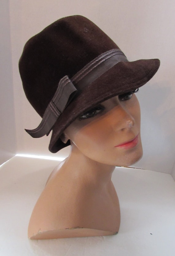 Bucket Hat 1960 Era Mid Century Hat Chocolate Bro… - image 1