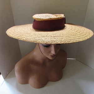 Vintage Straw Hat Registered Knox Wide Brim Hat Chocolate Brown Band Short Crown Chin Strap Mid Century Hat