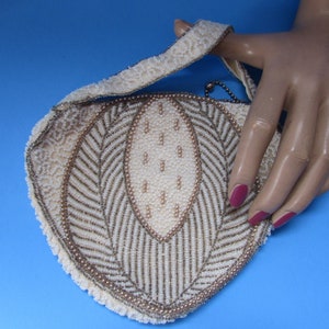 Vintage Purse Beaded Handbag Wedding Purse Formal Event Purse Made in Belgium Gold Tone Beads White Beading Vintage Accessories