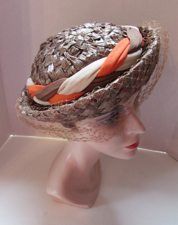 Mid Century Hat Breton Style Hat Cocoa Brown Weav… - image 1