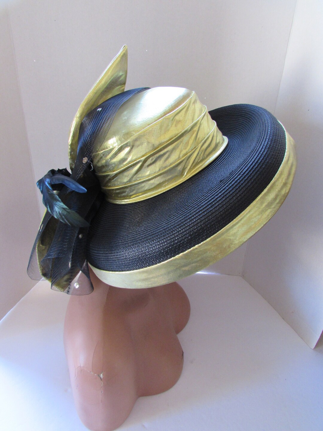 Vintage Hat Statement Hat Church Hat Derby Hat Gold Lame
