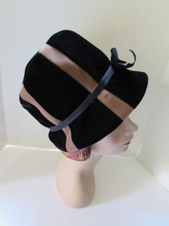 SALE Vintage Hat 1960 Era Bucket Style Black Velve