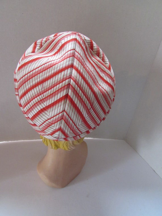 Vintage Hat 1950 Era Topper Style Coral Stripes R… - image 8