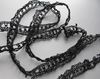 SALE Beaded Trim Victorian Era Edwardian Era Black Beads Lacy Pattern Wire String Restoration Projects Doll Clothing Trim Antique Trim
